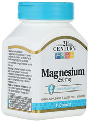 21st Century Magnesium 250mg tablets white bottle with blue cap 110 tablets bone and muscle support supplement