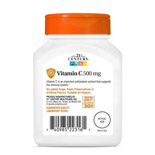 21st Century Vitamin C 500 mg supplement bottle back label with barcode and serving info