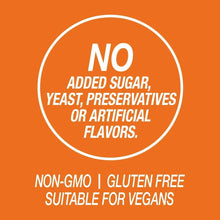 No added sugar, yeast, preservatives or artificial flavors badge; non-GMO, gluten free
