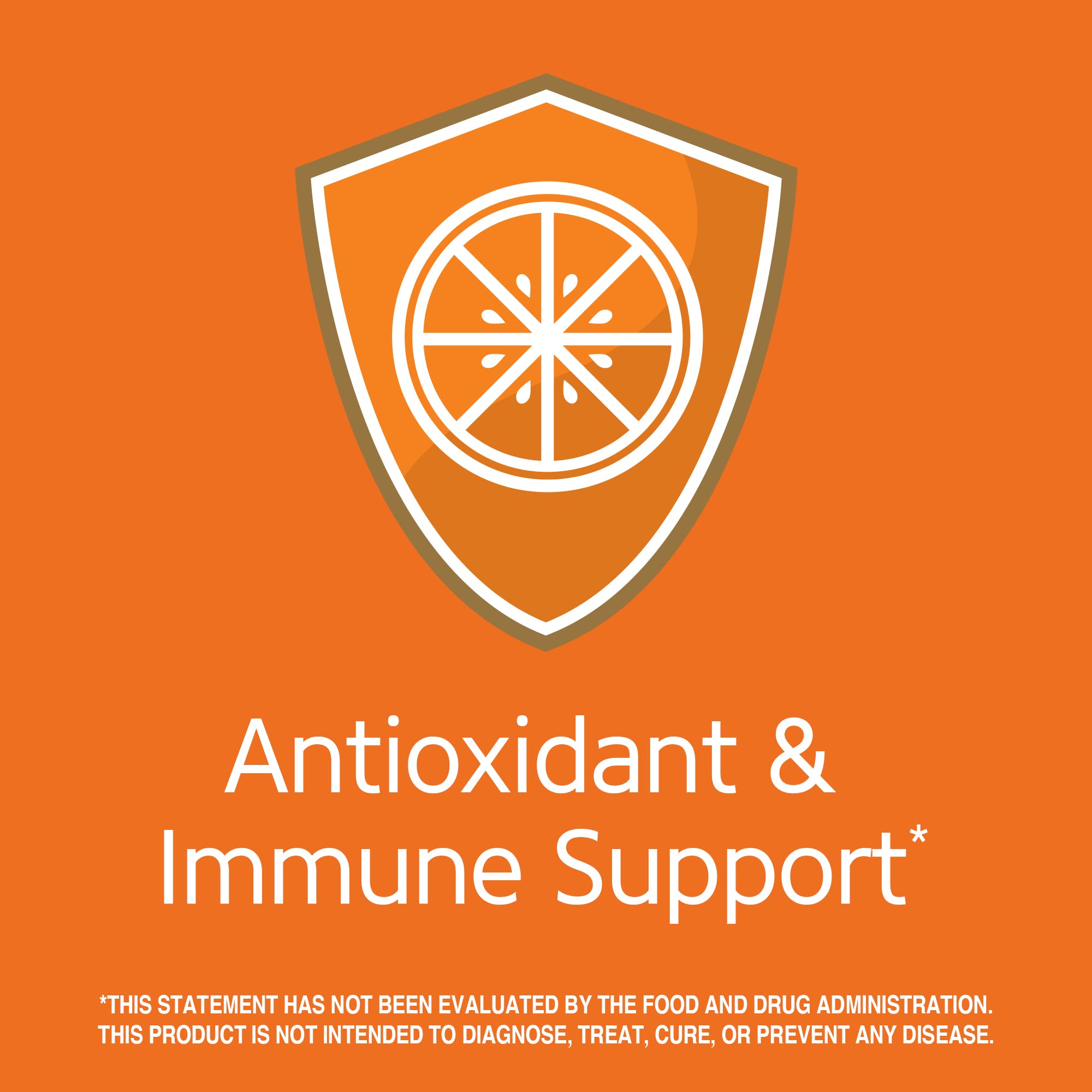 21st Century Vitamin C 500mg tablets label graphic with orange shield citrus icon antioxidant and immune support text