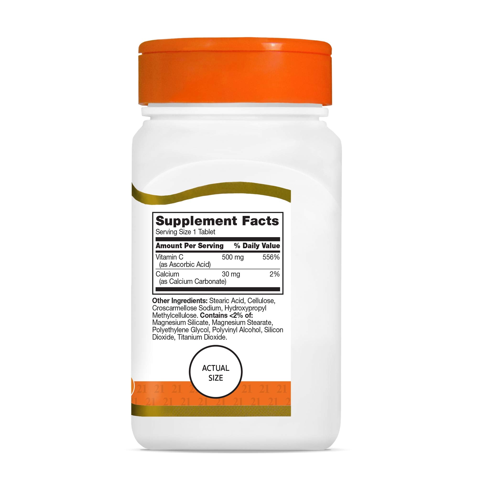 21st Century Vitamin C 500mg tablets white bottle with orange cap and supplement facts label