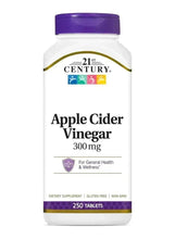 Apple cider vinegar supplement bottle, purple cap, 300 mg, 250 tablets
