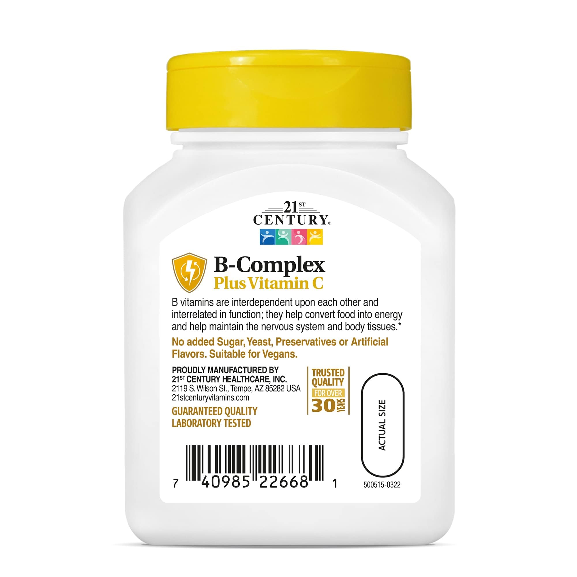 21st Century B-Complex Plus Vitamin C white bottle yellow cap B-Complex with Vitamin C supplements UAE