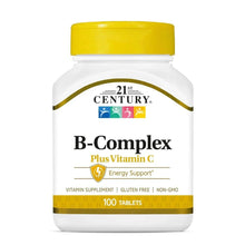Vitamin C B-Complex supplement bottle, yellow cap, 100 tablets