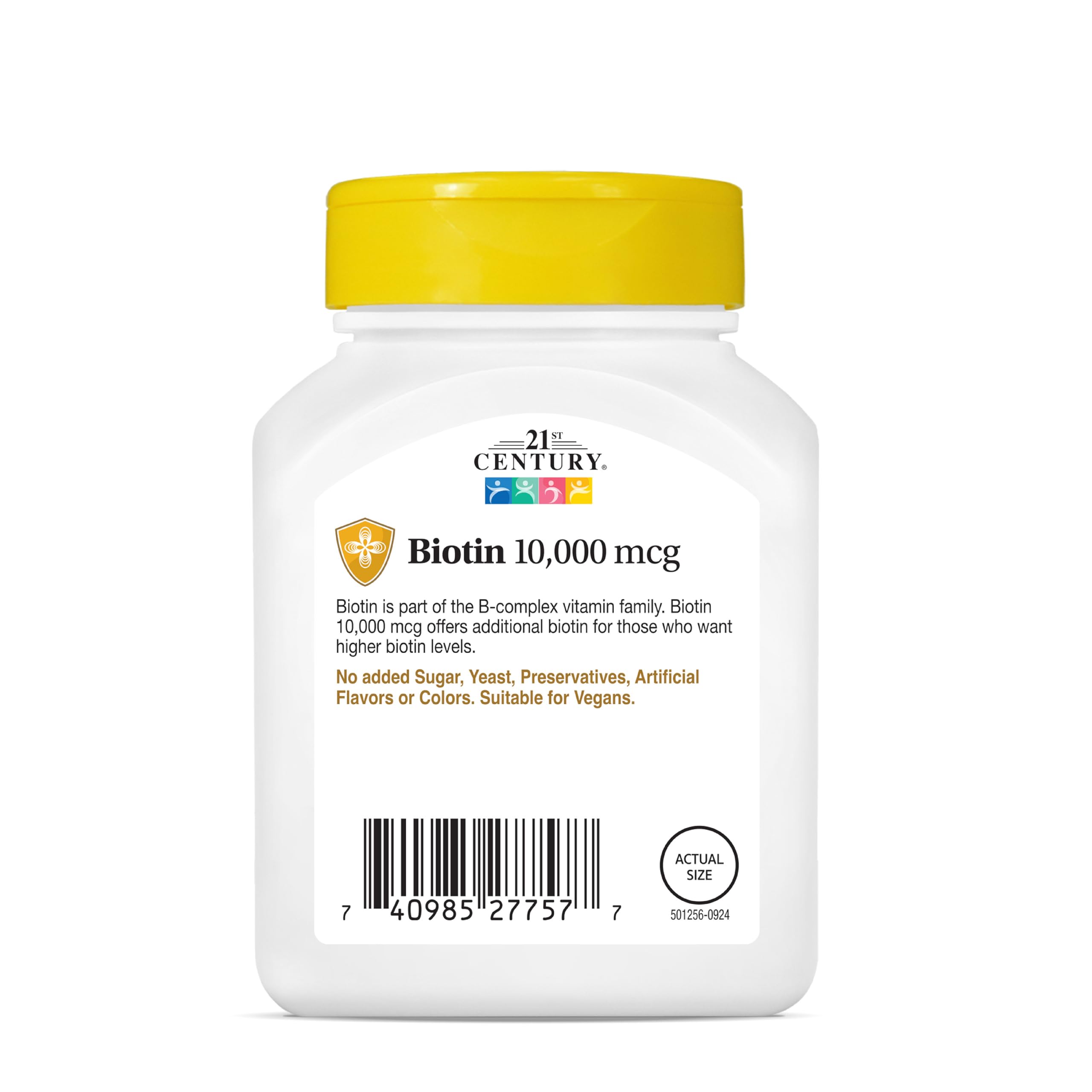21st Century Biotin 10000 mcg white plastic bottle with yellow cap and label biotin 10000 mcg tablets UAE