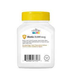 21st Century Biotin 10000 mcg white plastic bottle with yellow cap and label biotin 10000 mcg tablets UAE