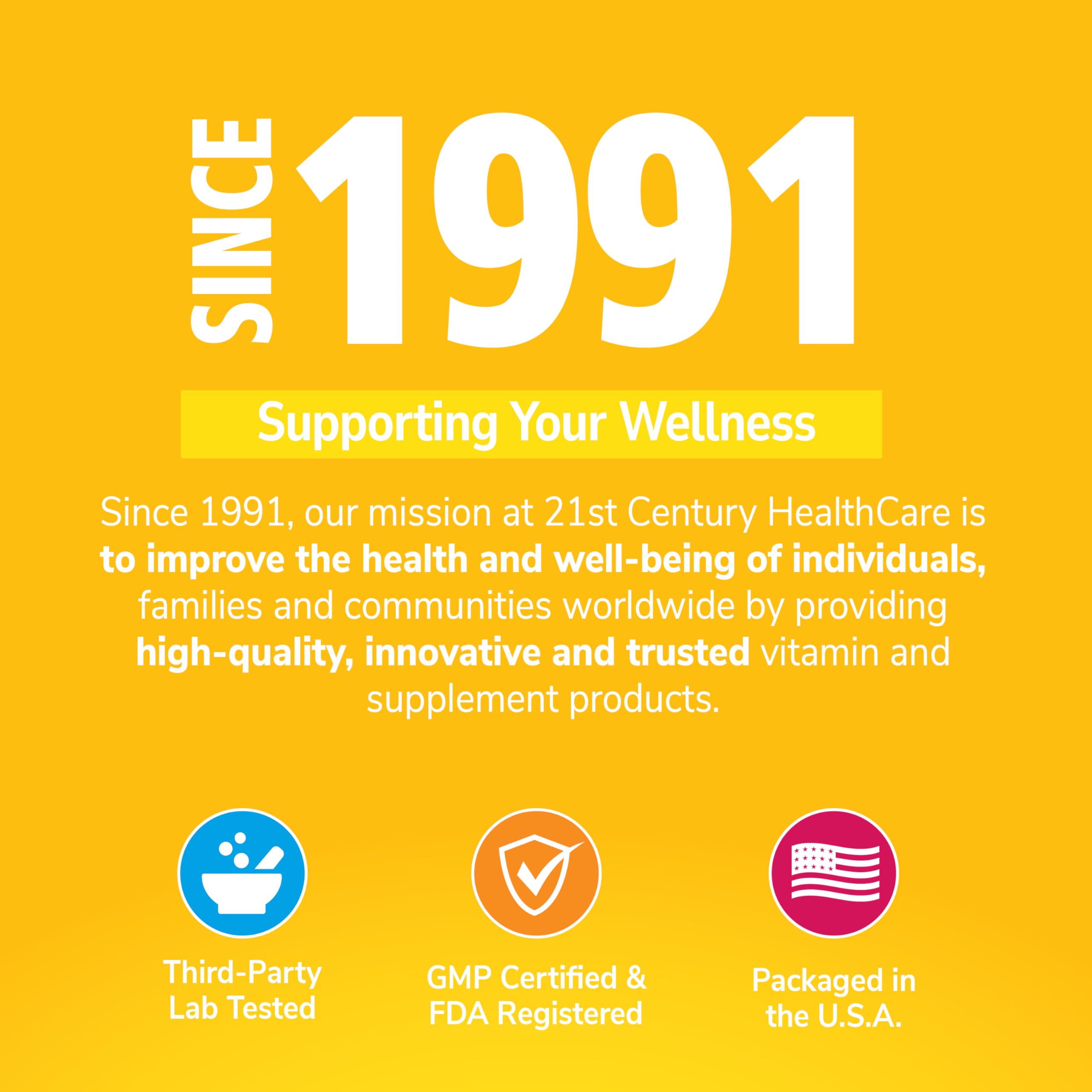 21st Century wellness banner since 1991 showing third party lab tested and packaged in USA for biotin 10000 mcg tablets UAE