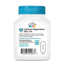 Calcium magnesium zinc +D3 supplement bottle with barcode and 30-day count