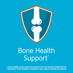 21st Century bone health label with shield and knee joint icon promoting bone support calcium magnesium zinc vitamin d tablets