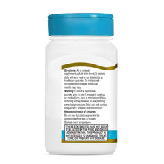 21st Century supplement bottle with blue cap showing back label directions warnings calcium magnesium zinc vitamin d tablets