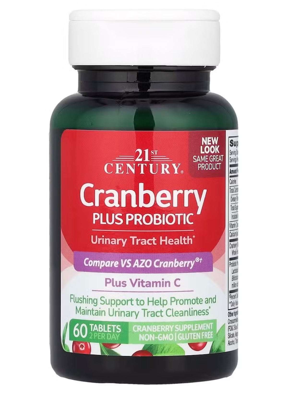 21st Century Cranberry Probiotic Tablets for urinary health with Vitamin C, 60 tablets per bottle