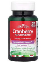 Probiotic cranberry supplement bottle with 60 tablets label and vitamin C