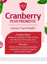 Cranberry plus probiotic box front panel for urinary tract health and vitamin C