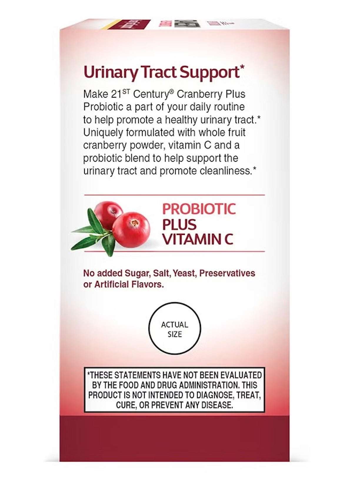 21st Century Cranberry Probiotic Tablets for Urinary Health with Vitamin C and natural ingredients