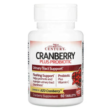 Cranberry plus probiotic supplement bottle with white cap and front label