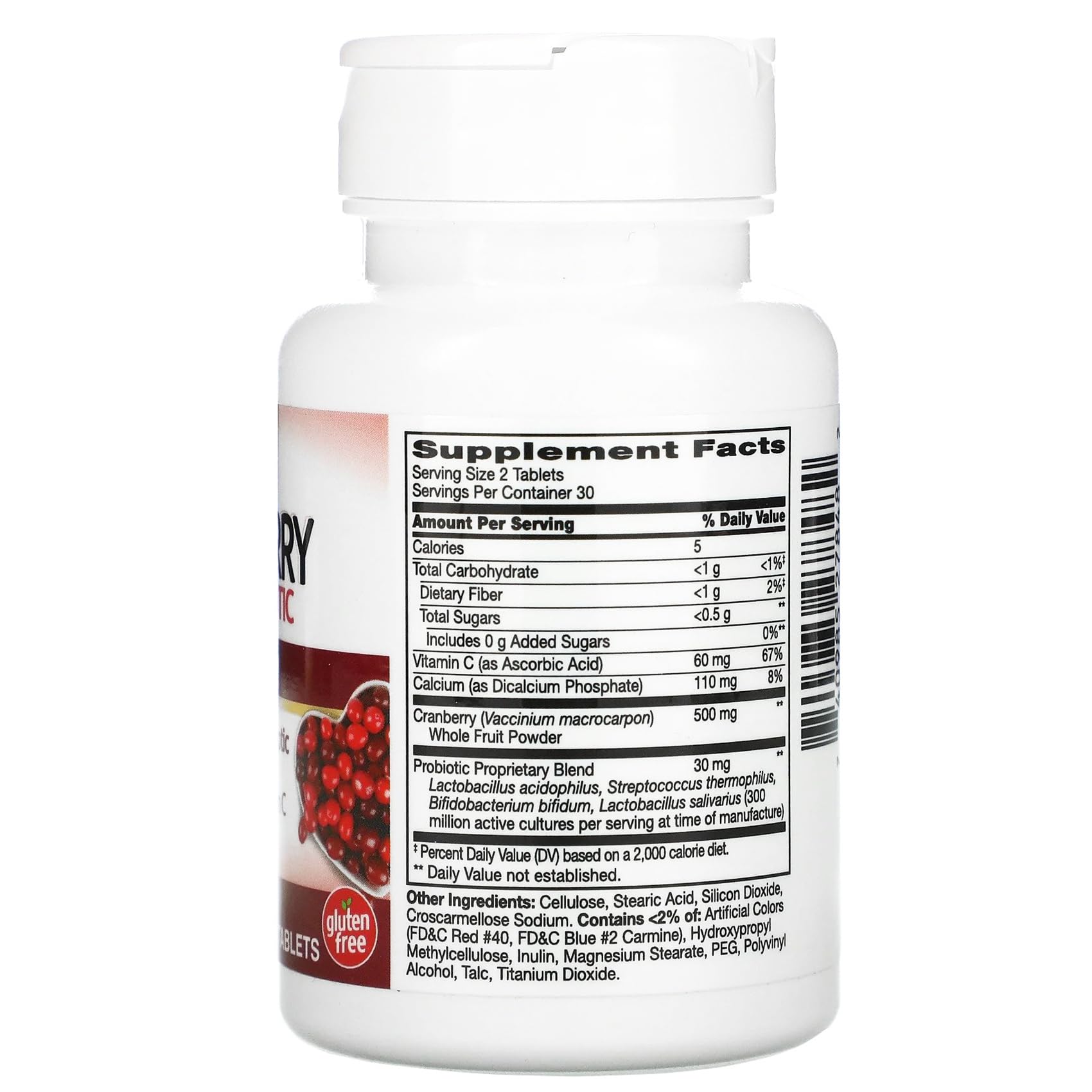21st Century cranberry probiotics tablets UAE supplement bottle with supplement facts label and cranberry image