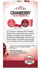 Cranberry plus probiotic supplement box showing 2 tablets equal 1 glass info