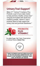 Cranberry plus probiotic supplement box back with probiotic plus vitamin C panel