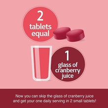2 tablets equal 1 glass of cranberry juice graphic for supplement