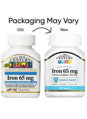 21st Century Iron Supplement 65mg Tablets for Iron Deficiency Support in a 120-count bottle