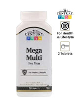 Mega Multi multivitamin supplement bottle for men, 90 tablets