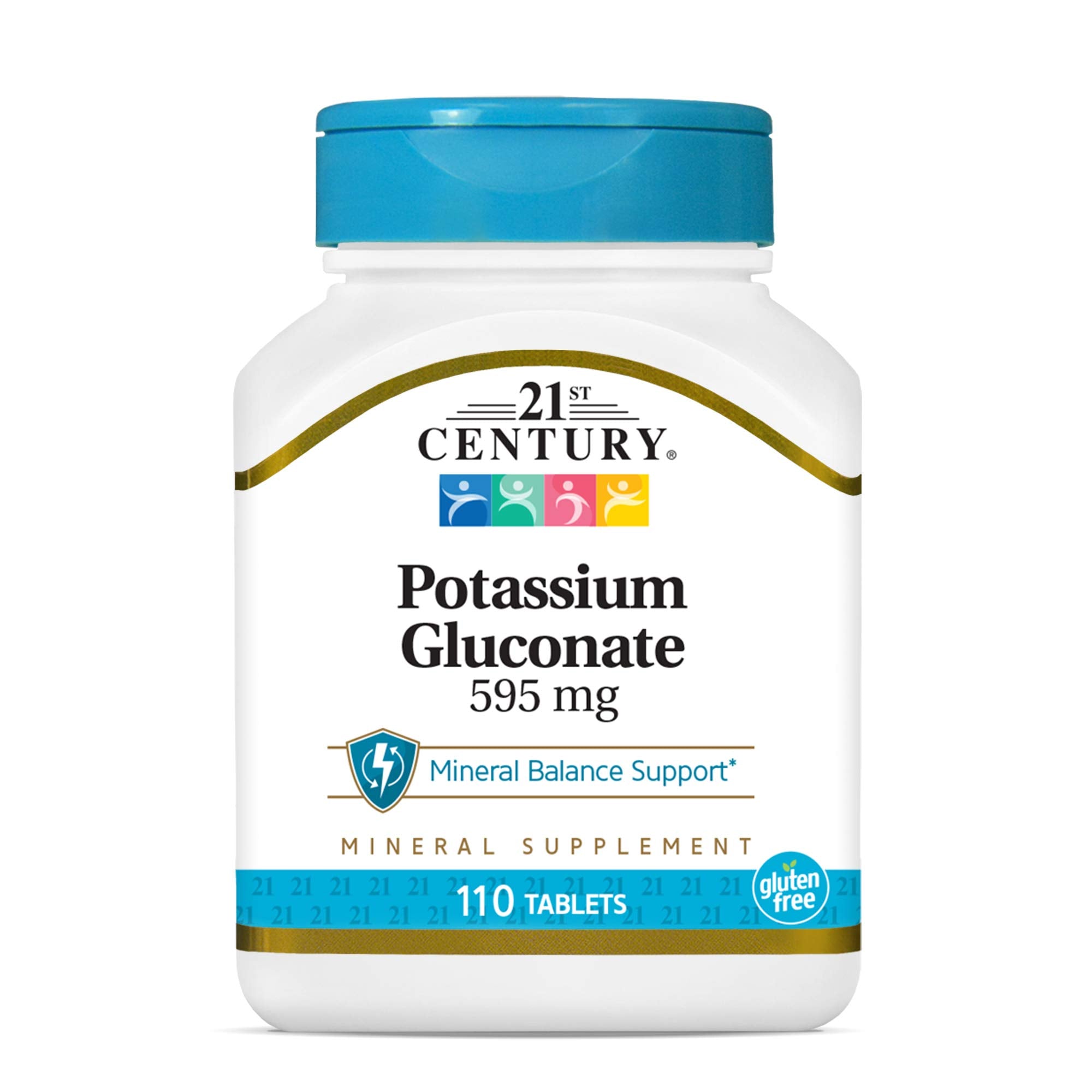 21st Century Potassium Gluconate Supplement 595 mg in a bottle of 110 tablets for mineral balance support