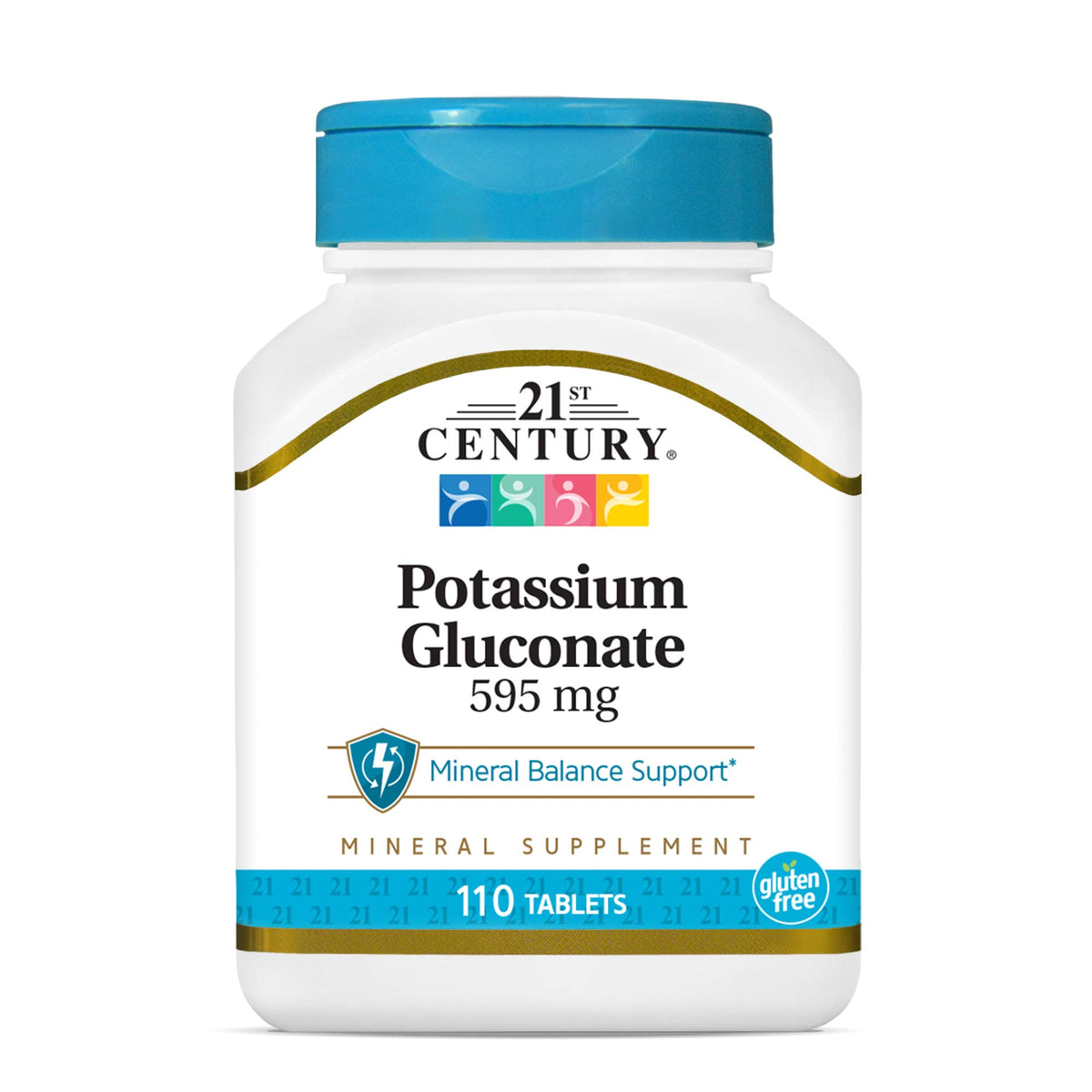 21st Century Potassium Gluconate Supplement 595 mg in a bottle of 110 tablets for mineral balance support