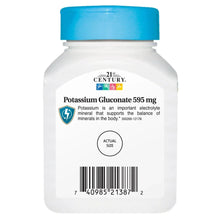 Potassium gluconate 595 mg bottle back label with barcode and "Actual Size"