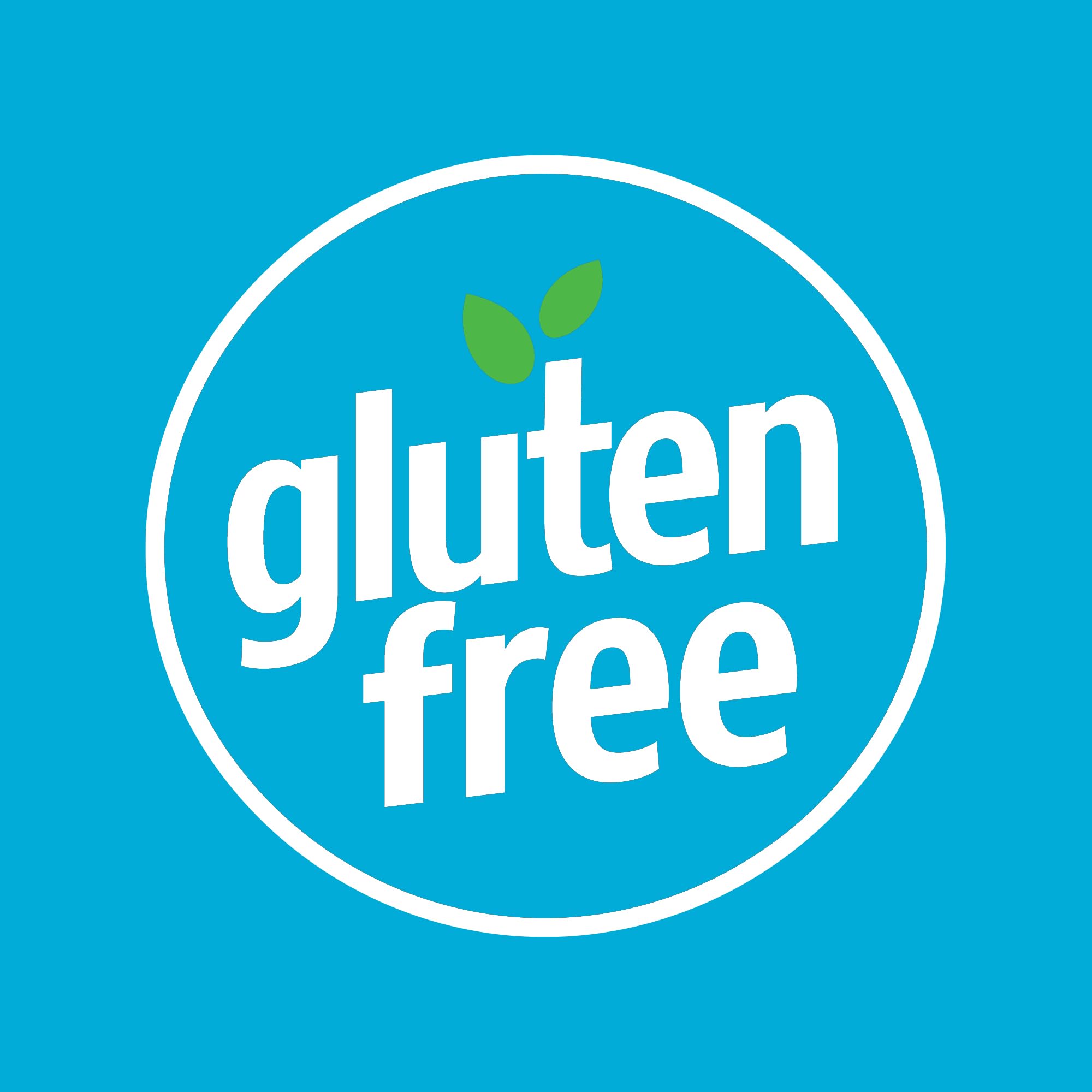 Gluten-free logo featuring green leaves on a blue background for potassium gluconate supplement 595 mg