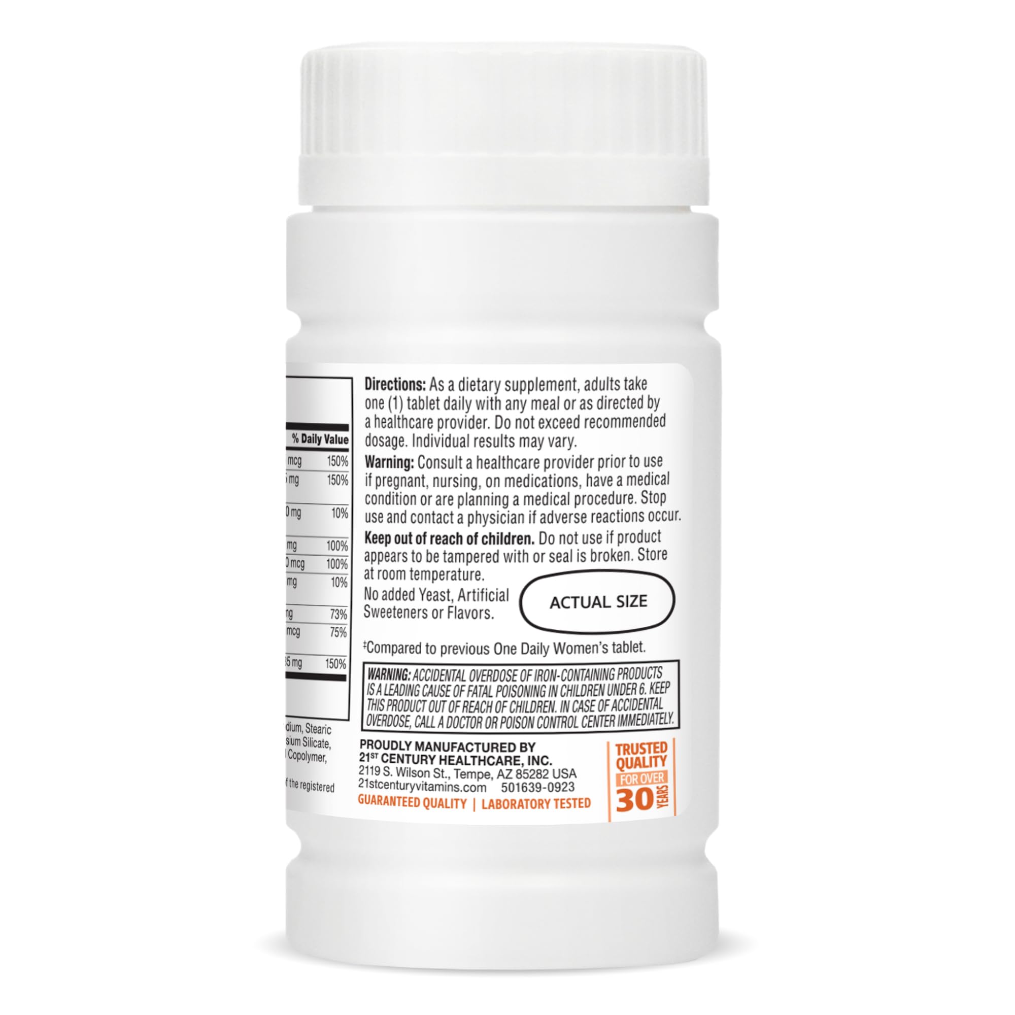 21st Century Women's Daily Multivitamin UAE for overall health in a white pill bottle with 30 tablets