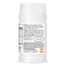 Women’s multivitamin supplement bottle, directions and warnings on back label