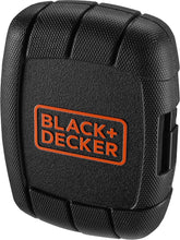 Textured black carry case with Black+Decker logo for ratchet screwdriver bit set
