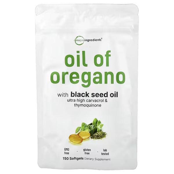 Oil of oregano softgels pouch with black seed oil; 150 softgels