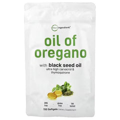 Oil of oregano softgels pouch with black seed oil; 150 softgels