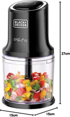 BLACK+DECKER Vertical Chopper, 500W, 4 Durable Stainless Steel Blades, 500ml Working Capacity Bowl, Sleek Chrome Trim, Powerful Motor for Chopping, Pureeing & Mincing, Easy to Use, Black - FC500-B5