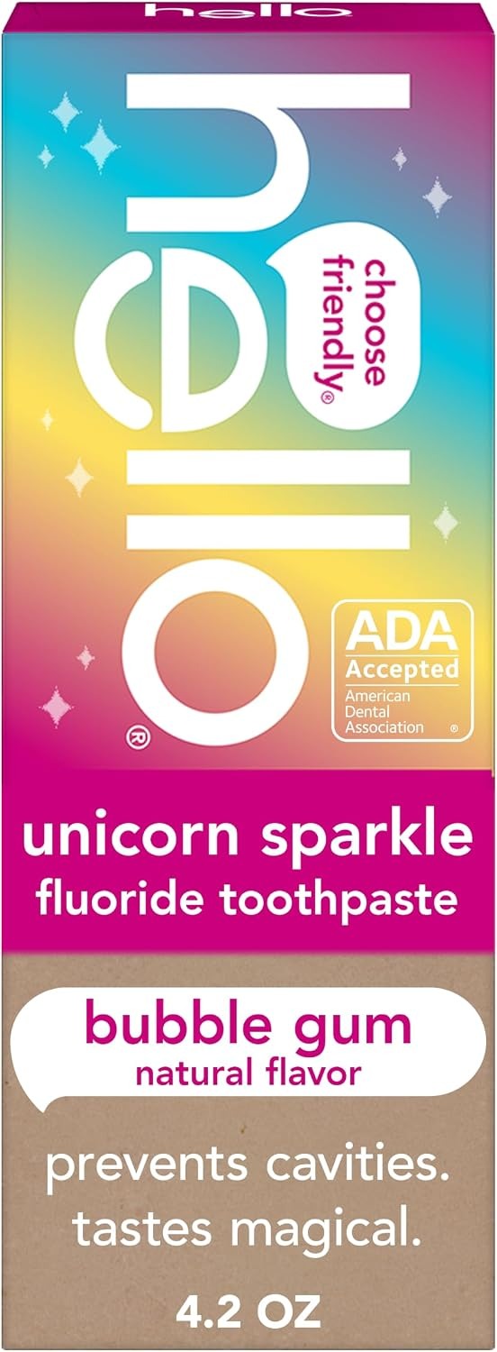 Unicorn sparkle fluoride toothpaste box, bubble gum flavor, ADA accepted, 4.2 oz
