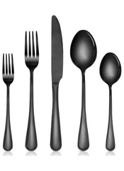 Huitich 24-piece dining flatware set in sleek black finish including forks, knife, and spoons