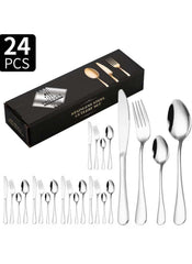 Huitich 24-piece dining flatware set with stainless steel forks knives and spoons in black box