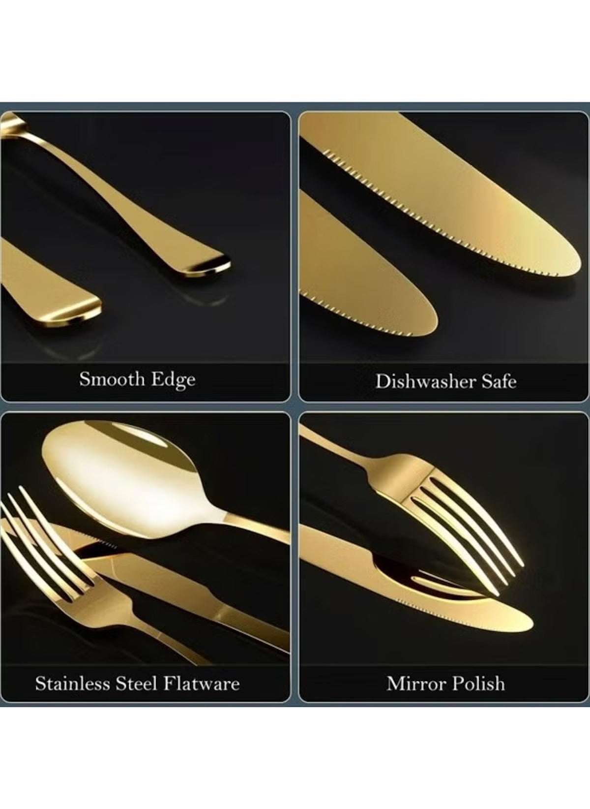 Huitich 24-piece dinnerware set with stand featuring gold stainless steel flatware with smooth edges and mirror polish