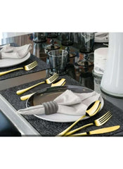 Huitich 24-piece dinnerware set with stand featuring gold flatware and modern table setting