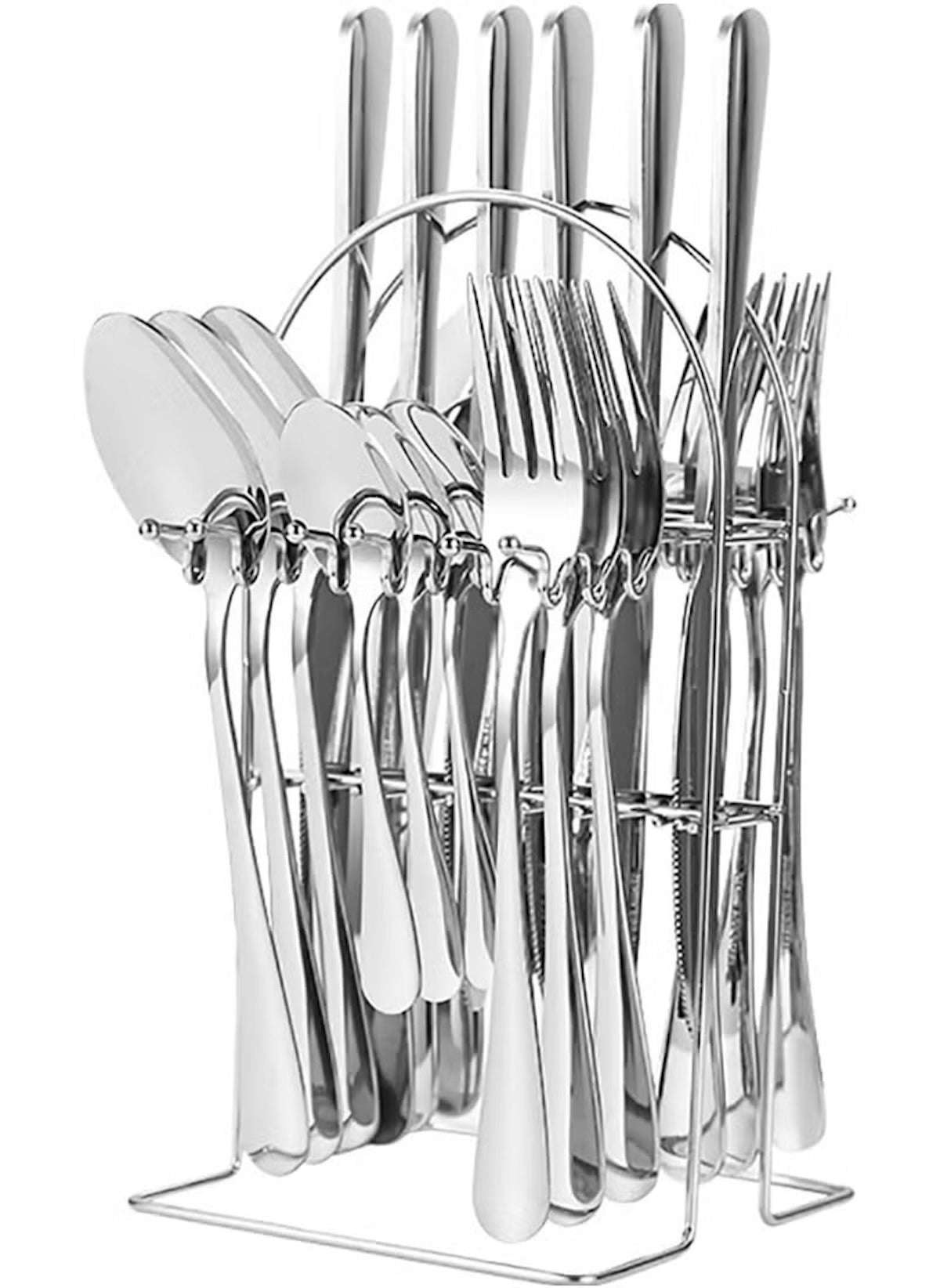 Huitich 24-piece dinnerware set with stand featuring stainless steel knives forks and spoons
