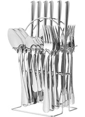 Huitich 24-piece dinnerware set with stand featuring stainless steel knives forks and spoons