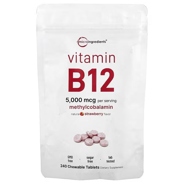 Micro Ingredients, Vitamin B12 Methylcobalamin, Strawberry, 240 Chewable Tablets (2,500 mcg per Tablet)