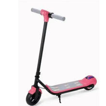 Pink and black folding kids scooter with handlebar and front wheel