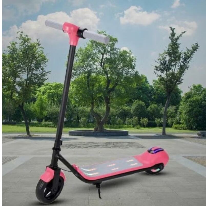 Huitich 24V folding scooter for children in pink and black with sturdy wheels and foldable design