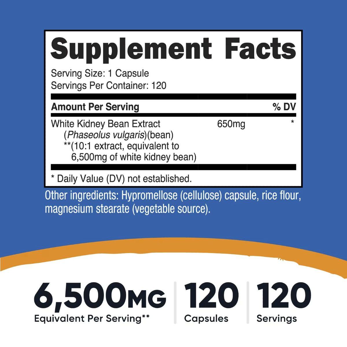Supplement Facts close-up: 6500mg equivalent, 120 capsules, 120 servings