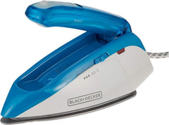 Blue steam iron on side view with vents and BLACK+DECKER logo