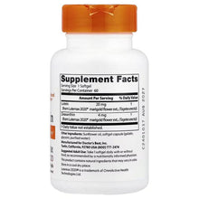 Lutein supplement bottle back panel with Supplement Facts and ingredients