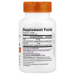 Lutein supplement bottle back panel with Supplement Facts and ingredients