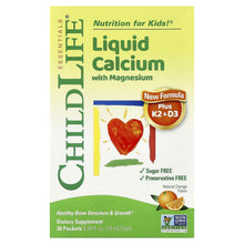 ChildLife Essentials, Liquid Calcium with Magnesium Plus K2 & D3, Natural Orange, 30 Packets, 10 ml (0.34 fl oz)